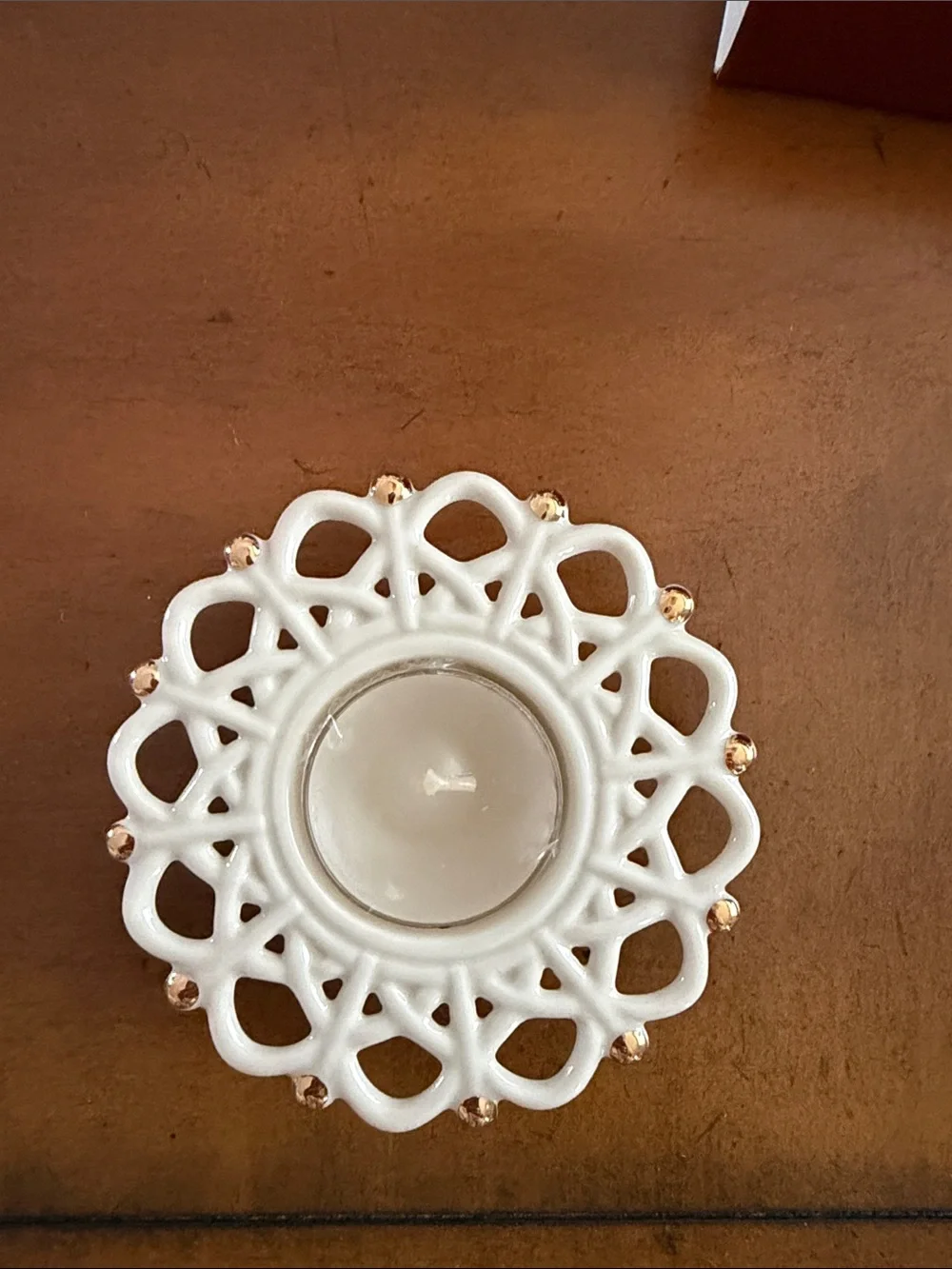 Lenox White Ceramic Tealight Holder with Gold Trim